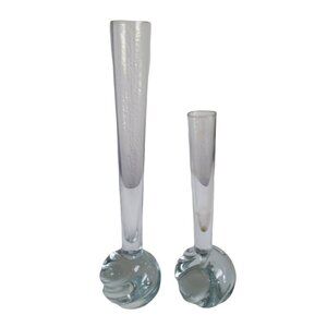 Pair of Mid Century Modern Clear Bud Vases Twisted Weighted Bottoms